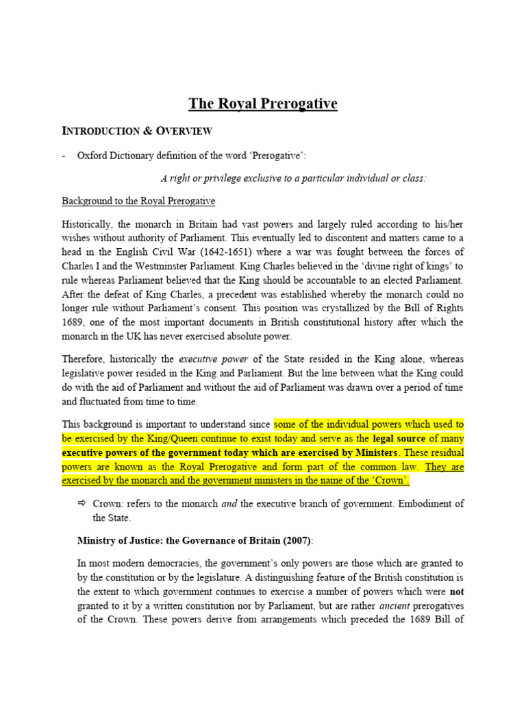 Royal Prerogative 2020 PDF Monarchy Of The United Kingdom