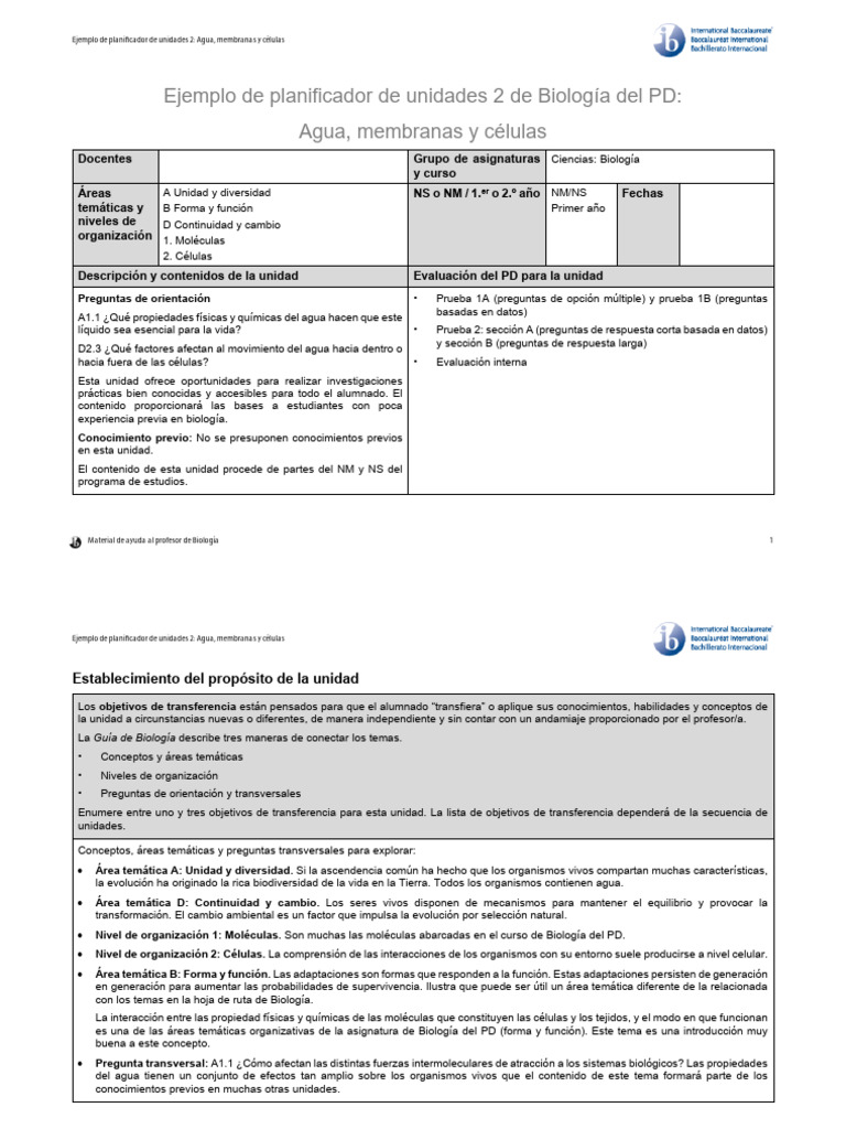 Biology tsm sample unit planner 2 es pdf agua organismos