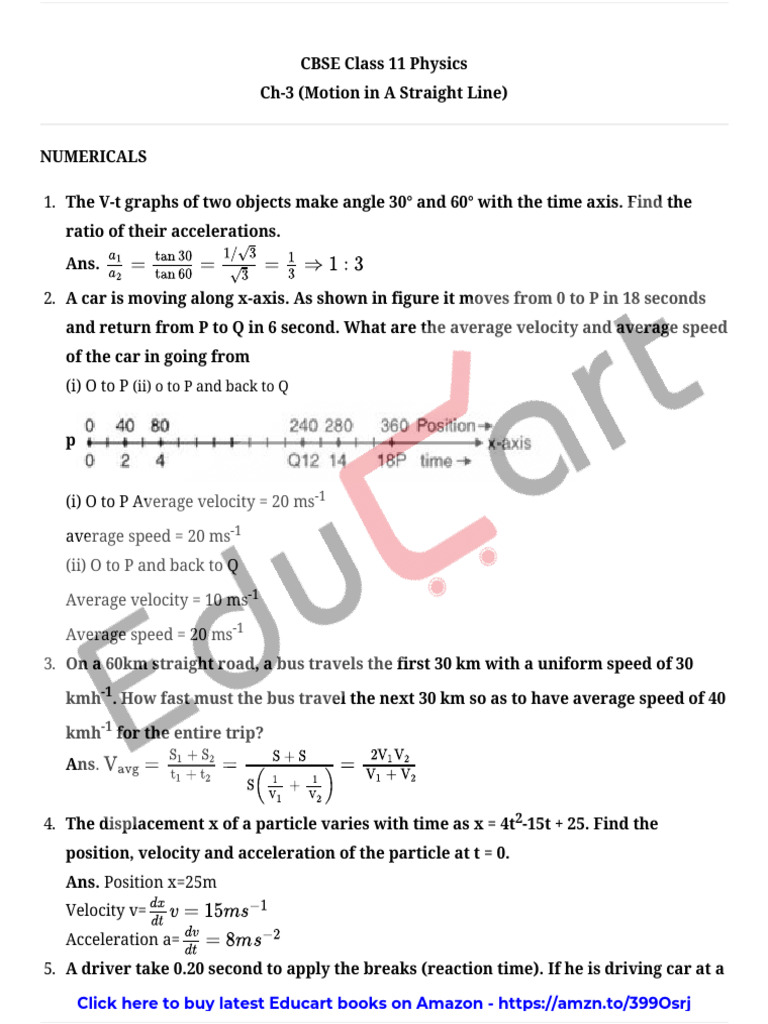 Numericals (Motion in A Straight Line) | PDF | Acceleration | Velocity