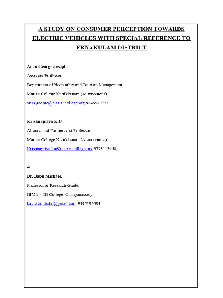 Customer Perception On E-Vehicles MIM | PDF | Electric Vehicle | Car