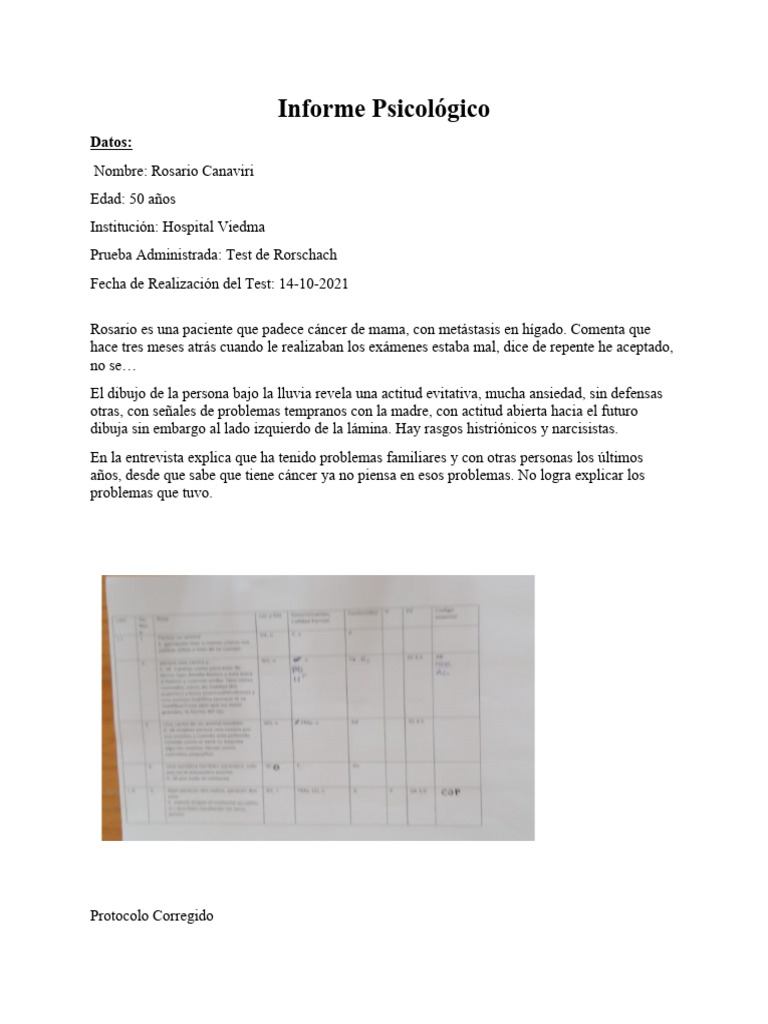Informe Psicológico de Rosario Canaviri | PDF | Las emociones ...