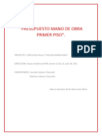 PRESUPUESTO MANO DE OBRA PRIMER PISO  VES