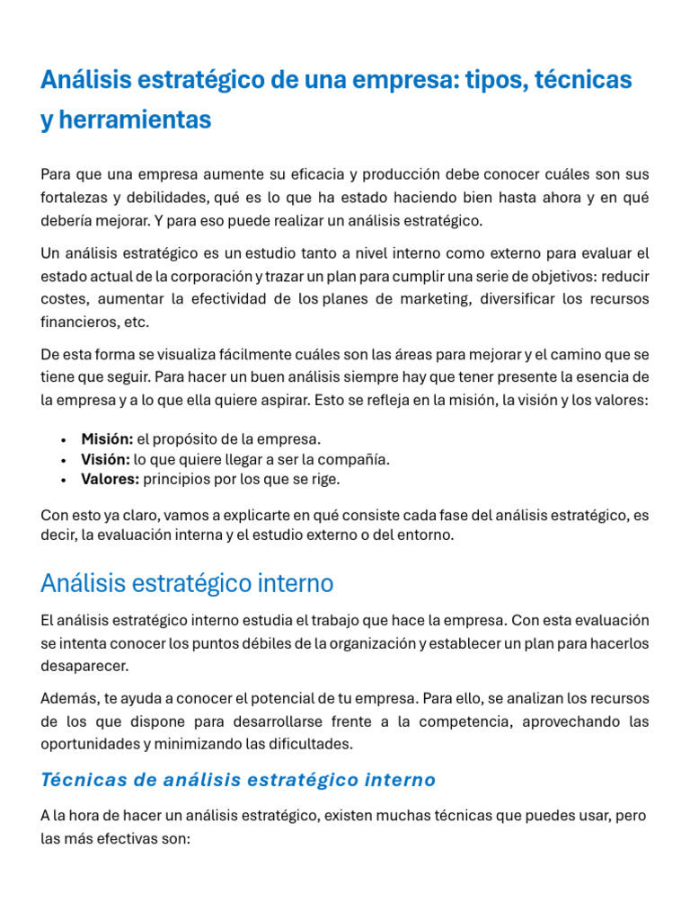 Análisis Estratégico: Técnicas y Herramientas | PDF | Análisis FODA ...