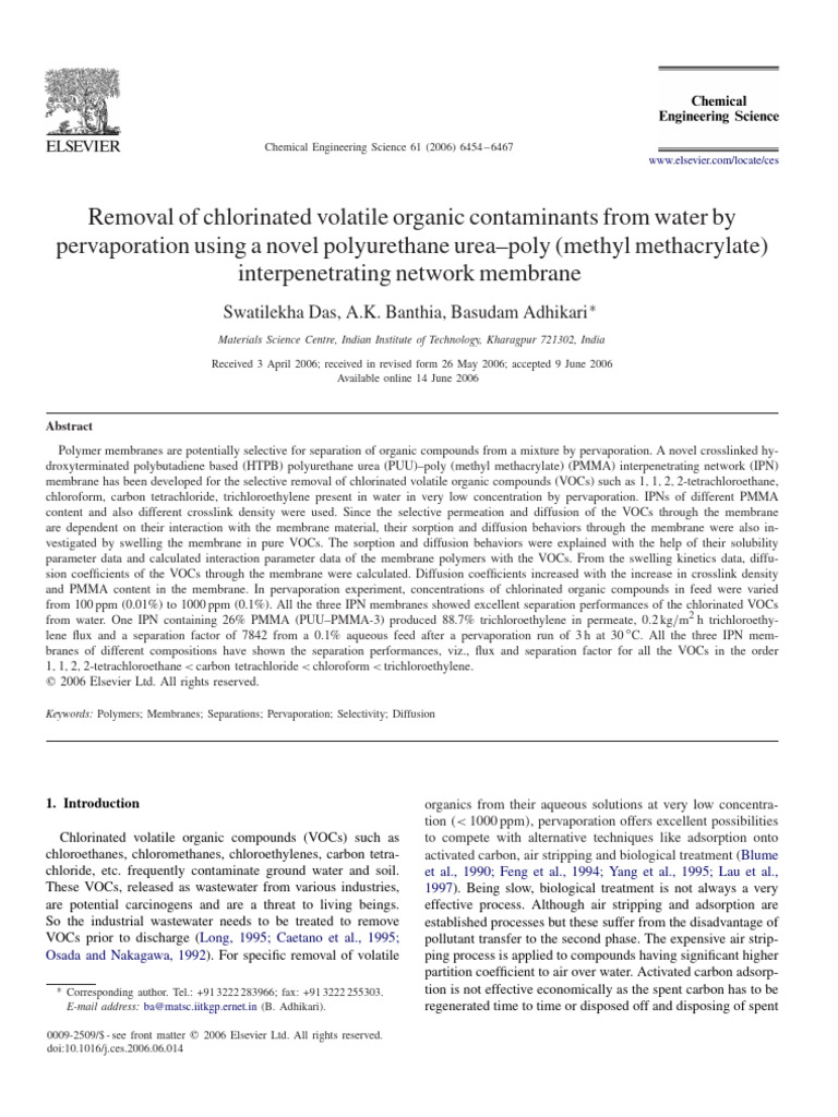 Removal of chlorinated VOCs PDF Poly(Methyl Methacrylate) Volatile Organic Compound