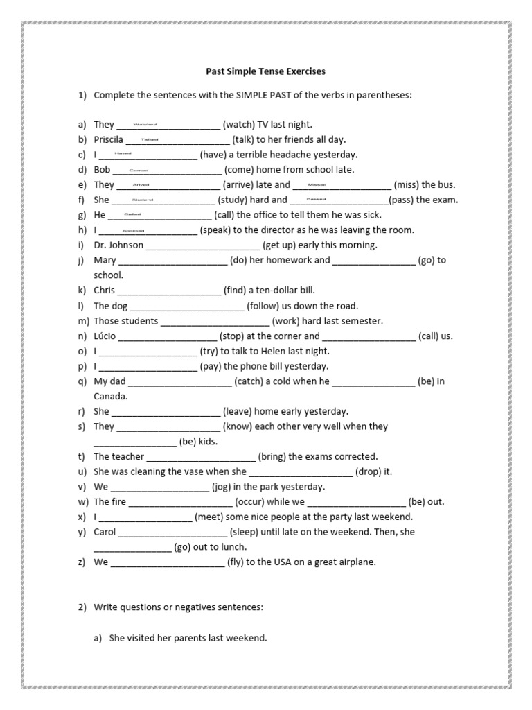 Past Simple Tense Exercises 42-13-10 2 | PDF | Linguistic Morphology ...