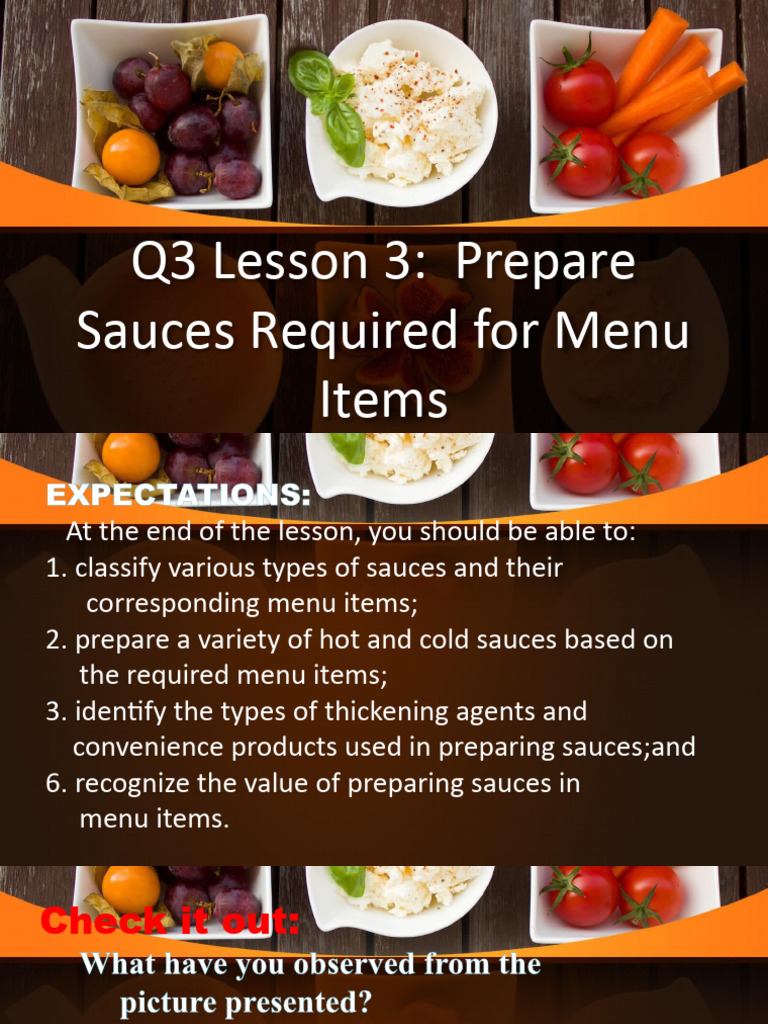 Preparing Sauces for Menu Items | PDF | Sauce | Starch