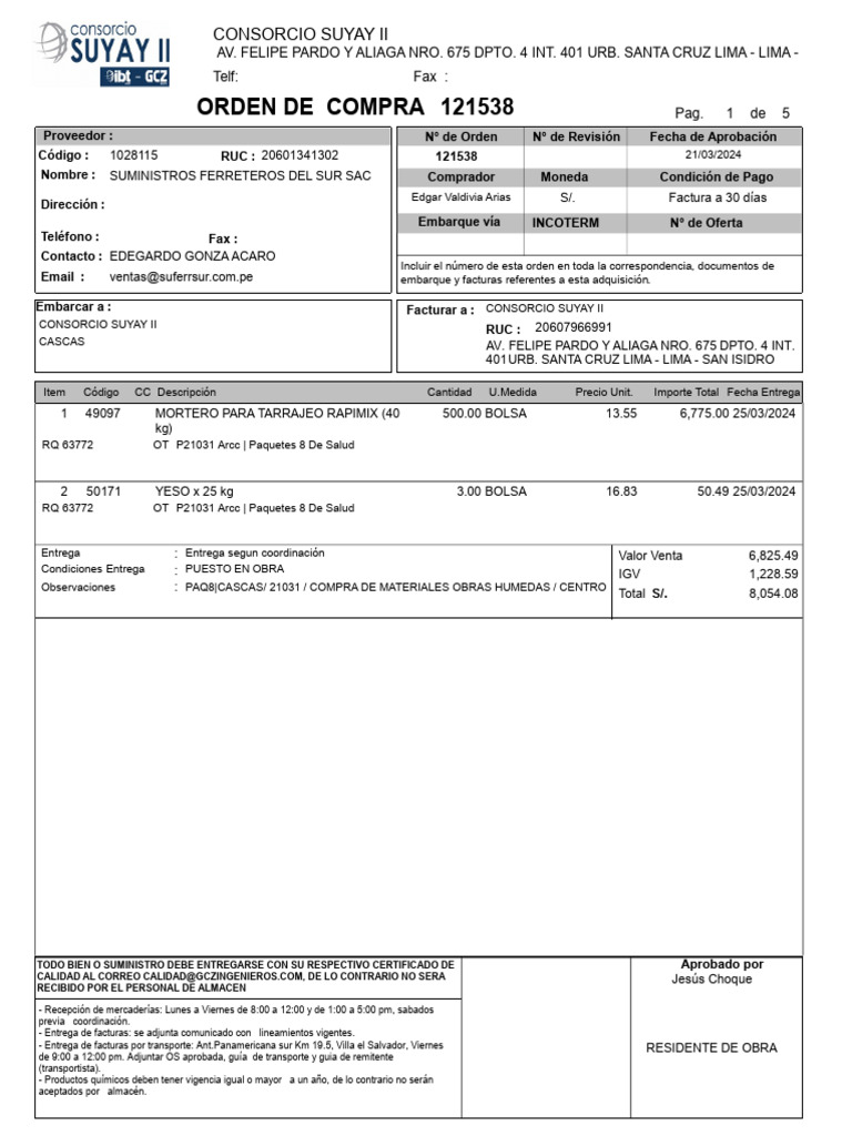 Orden de Compra Consorcio Suyay II | PDF | Outsourcing | Daños y perjuicios