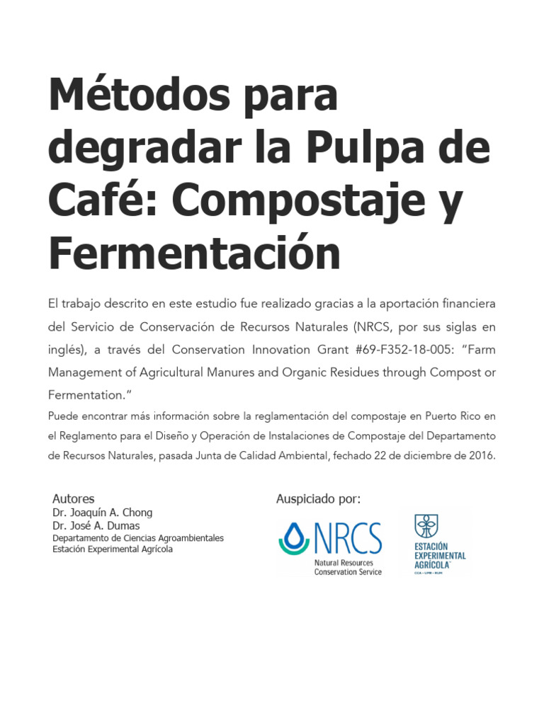 Métodos para Degradar La Pulpa de Café - Compostaje y Fermentación ...