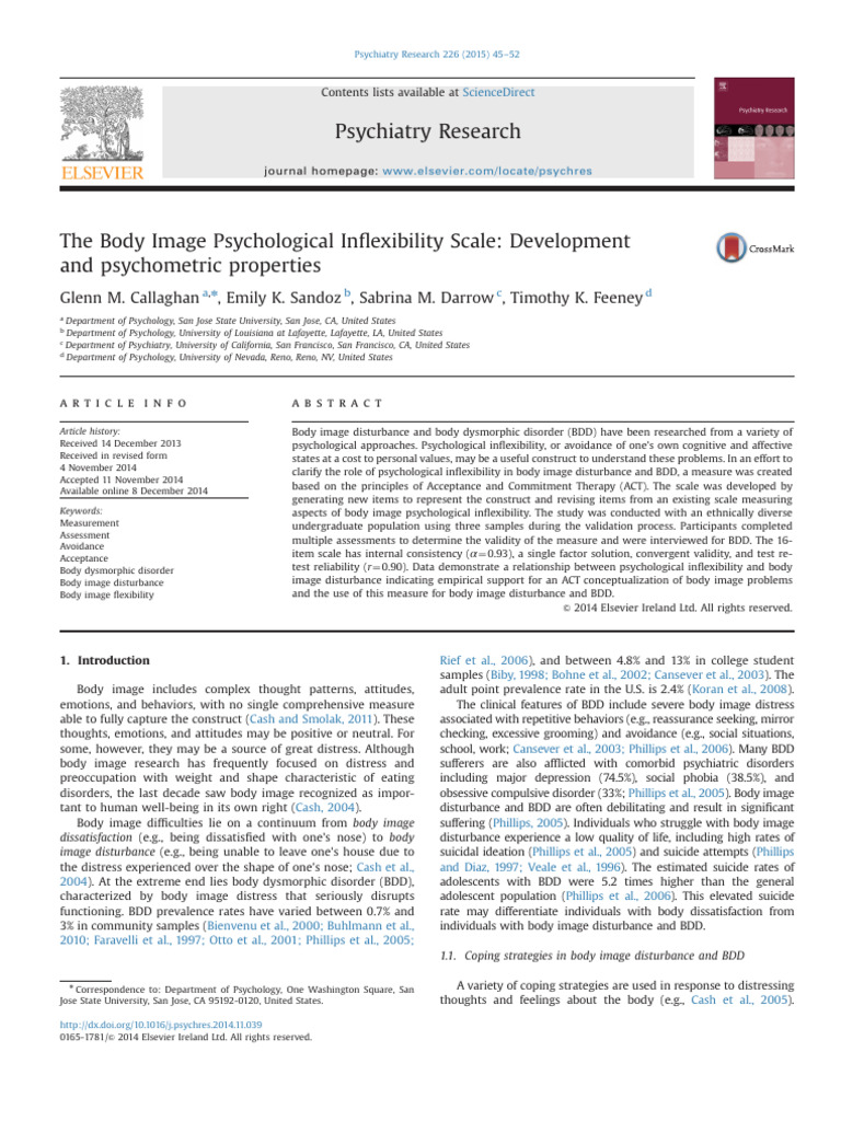 The Body Image Psychological Inflexibility Scale Development | PDF ...