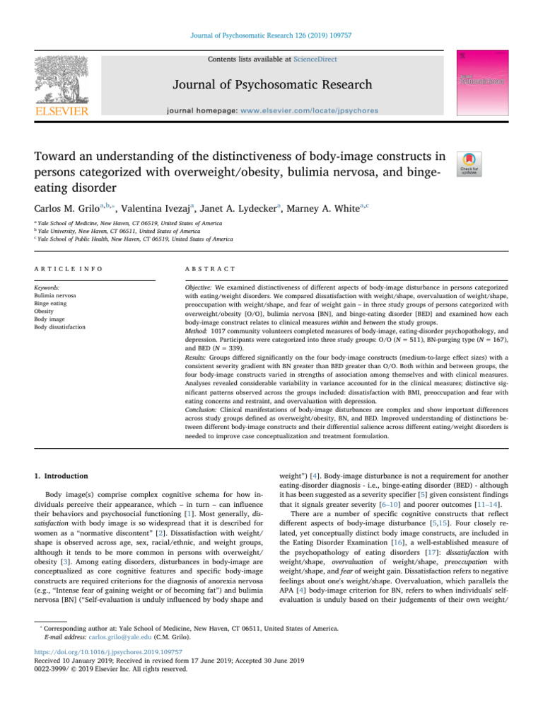 Toward An Understanding of The Distinctiveness of BodyImage Constructs