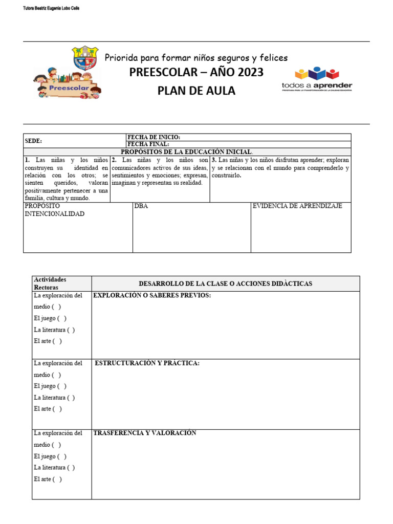 Planeación Preescolar | Descargar gratis PDF | Educación de la primera ...
