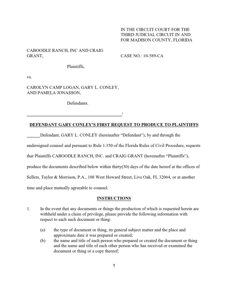 First Request To Produce PDF Legal Personality Lawsuit