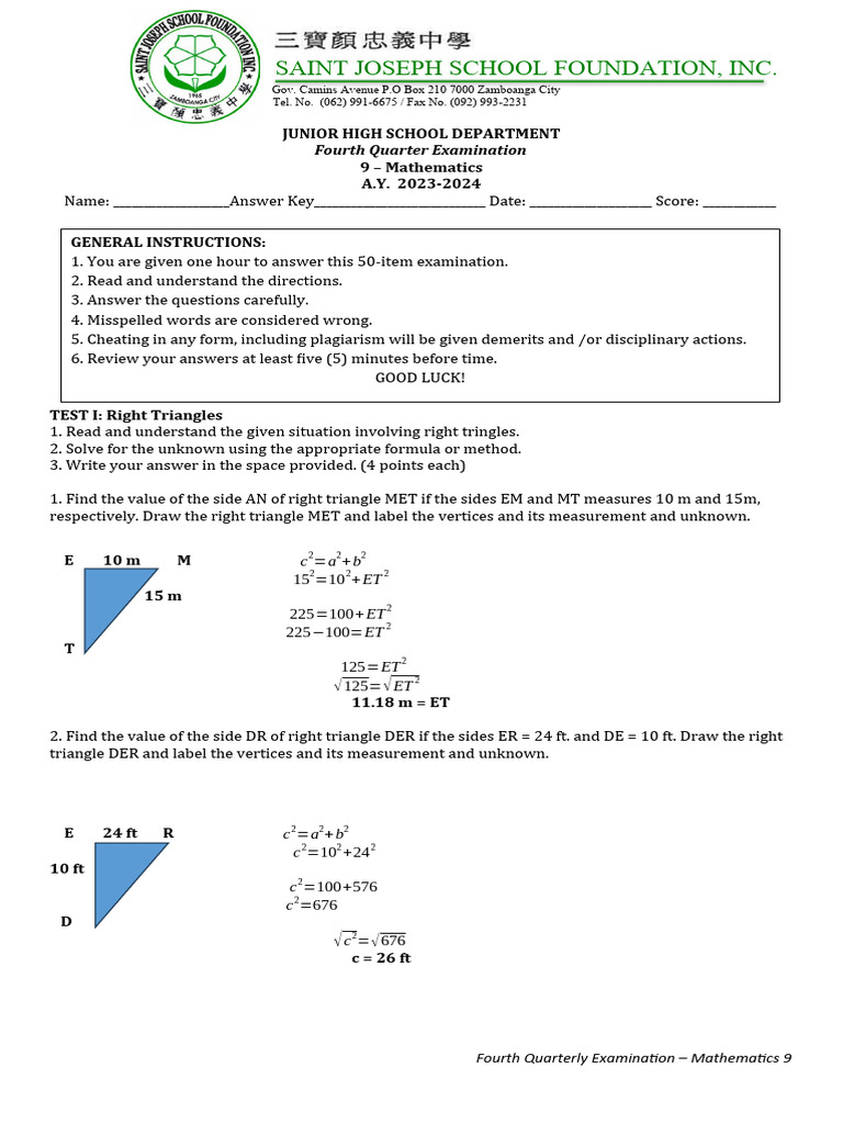 Reviewer Math 9 Q4 2023 24 | Download Free PDF | Trigonometric ...
