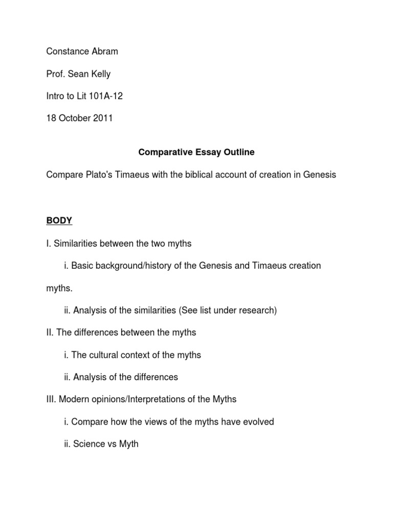 comparative essay outline pdf