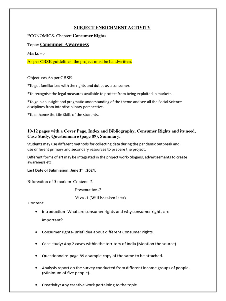 Class 10 Consumer Rights Project Guide | PDF | Business | Art