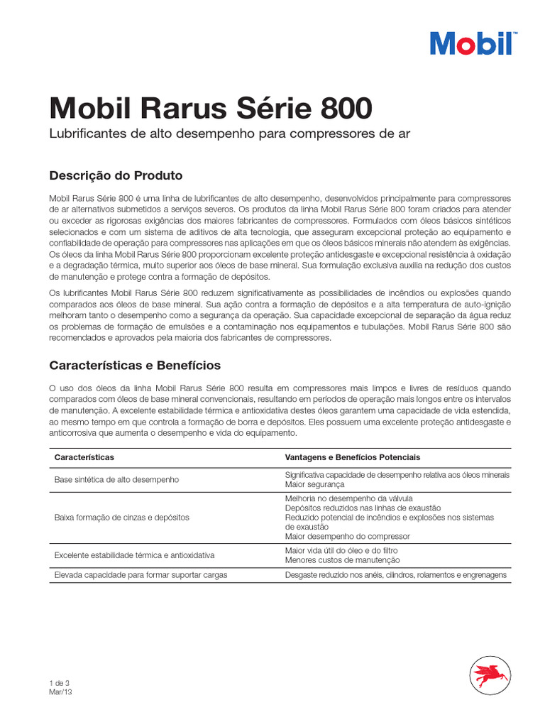 Lubrificantes Mobil Rarus Série 800 para Compressores | PDF | Petróleo ...