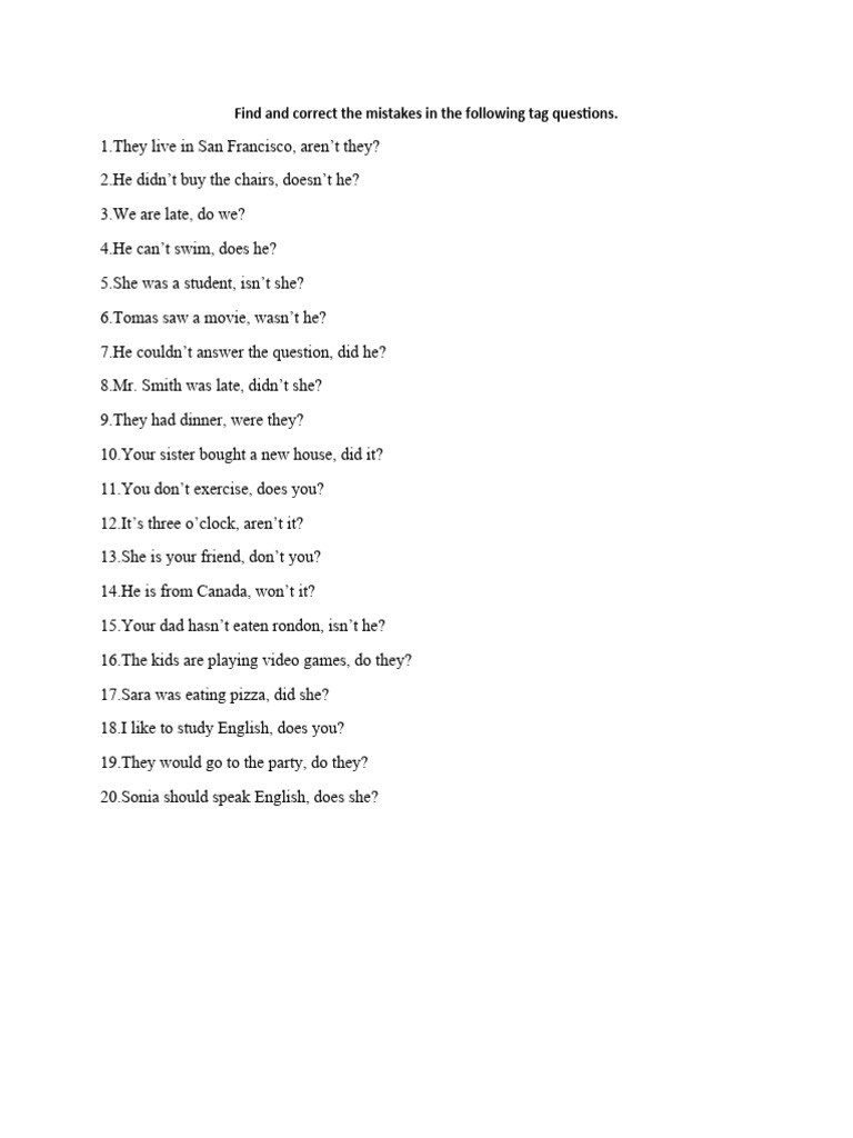 Tag questions exercises 1 pdf