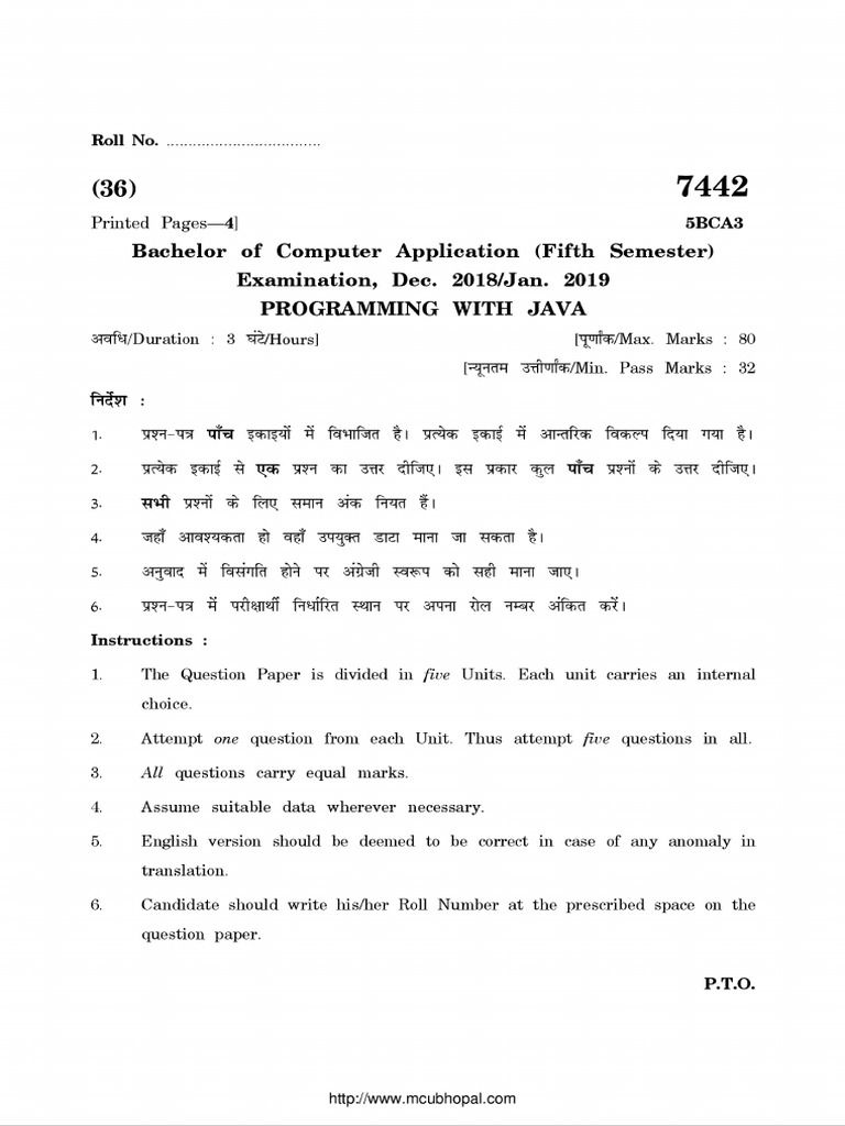 Bca 5 Sem Programming With Java 7442 Jan 2019 PDF Bca 5 sem programming with java 7442 jan 2019 pdf