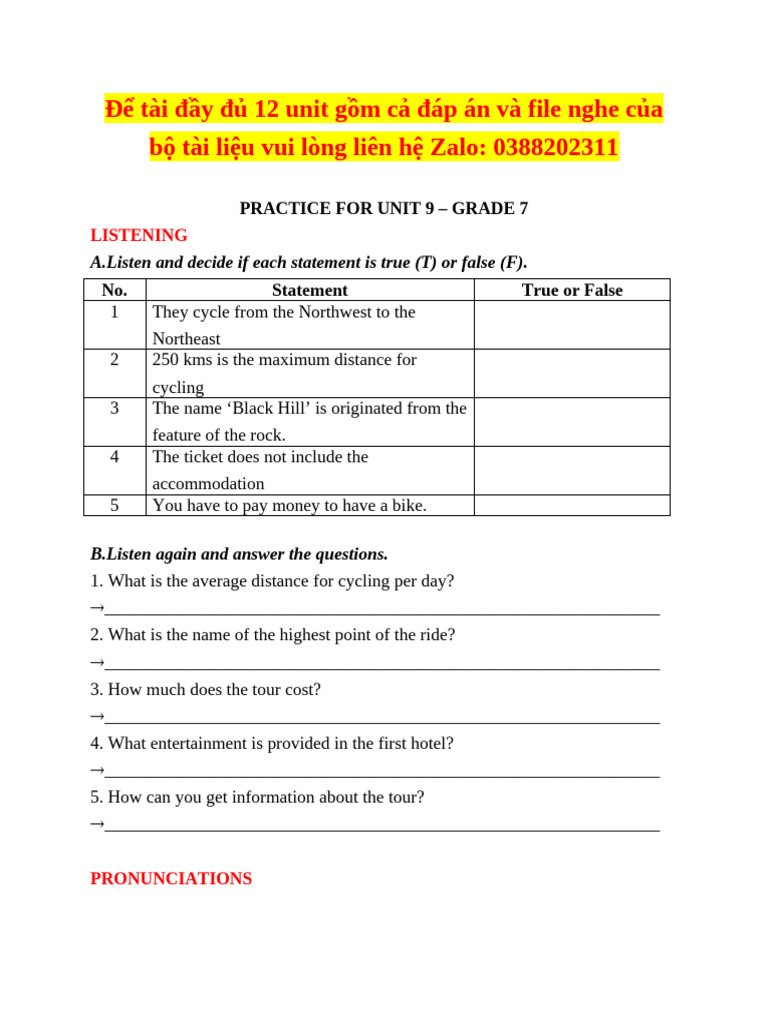 Grade 7 Unit 9 Listening Practice | PDF | Festival | Concert