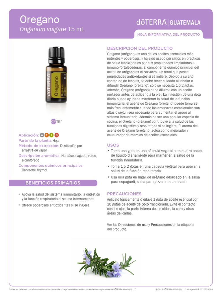 Aceite de Orégano Dōterra PDF Orégano Petróleo