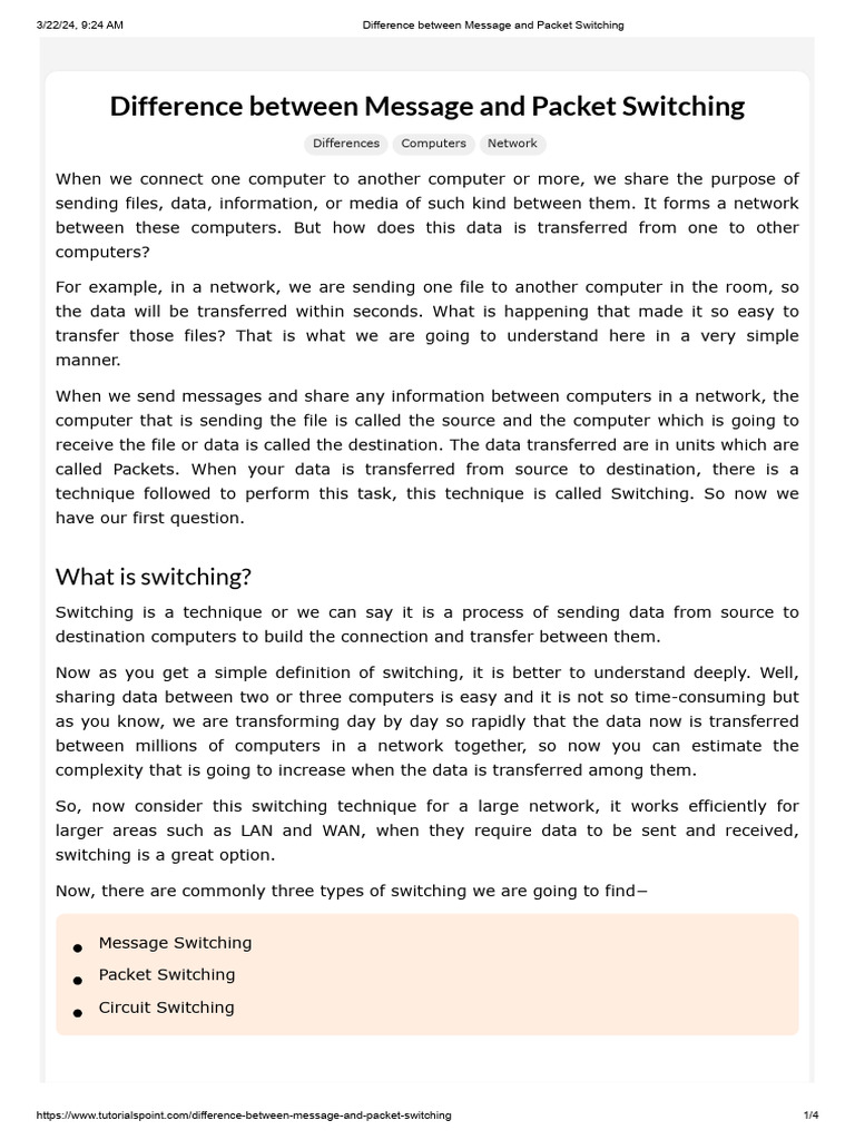 Difference Between Message and Packet Switching Download Free PDF