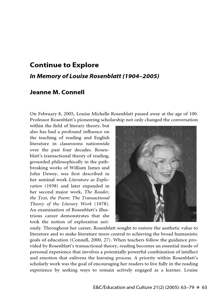 Honoring Louise Rosenblatt's Legacy | PDF | John Dewey | Experience