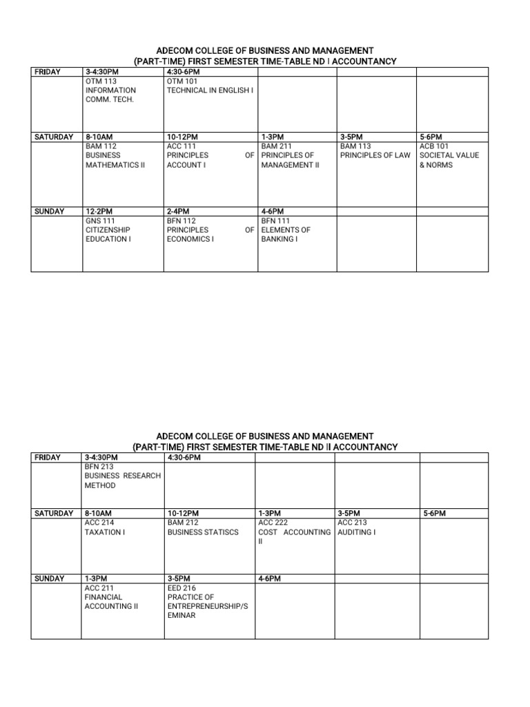 Part Time Class Time Table | PDF | Computer Programming | Accounting