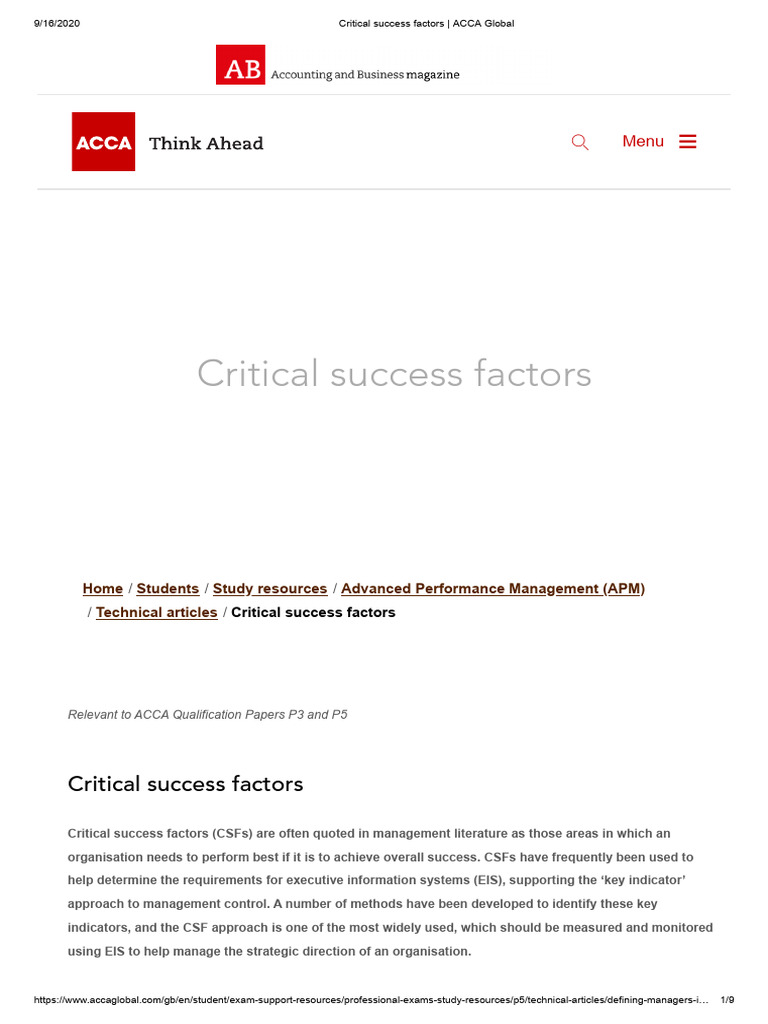 Understanding Critical Success Factors | PDF | Strategic Management ...