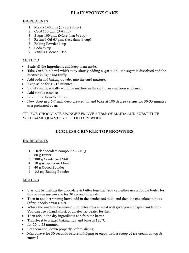 Easy Eggless Cake Recipes Guide | PDF | Cakes | Chocolate