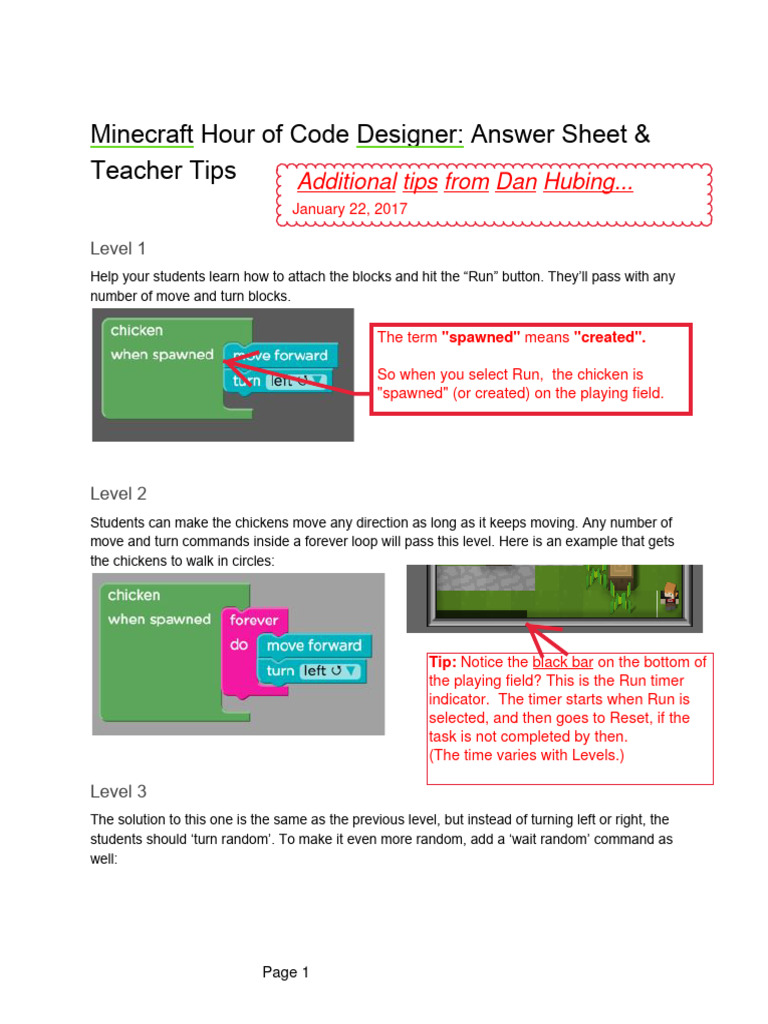 Minecraft Hour of Code Answers Guide | PDF | Computing