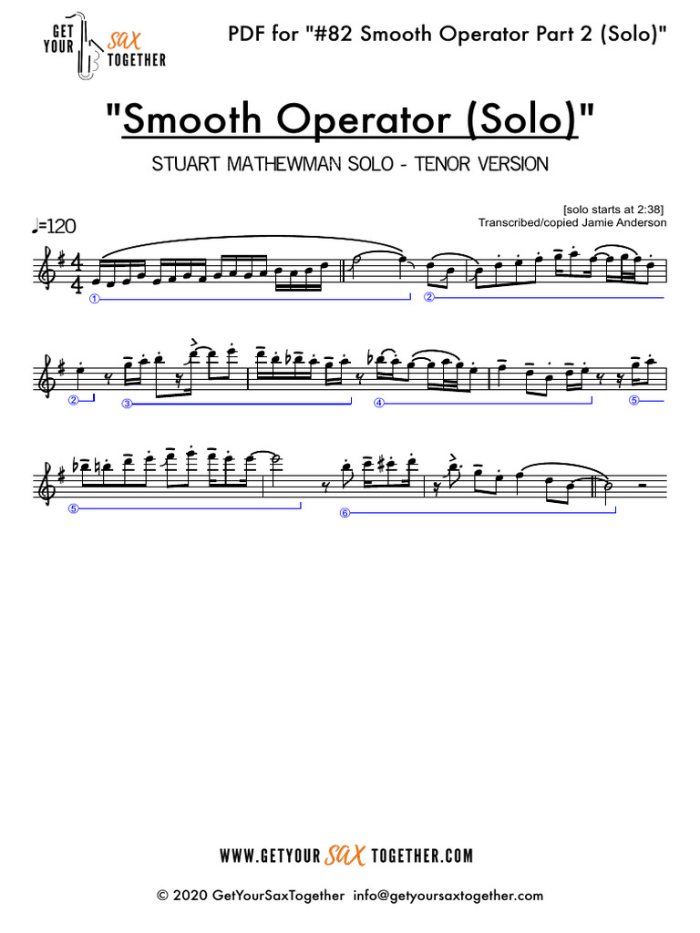 Smooth Operator Part 2 Solo PDF - Get Your Sax Together | PDF