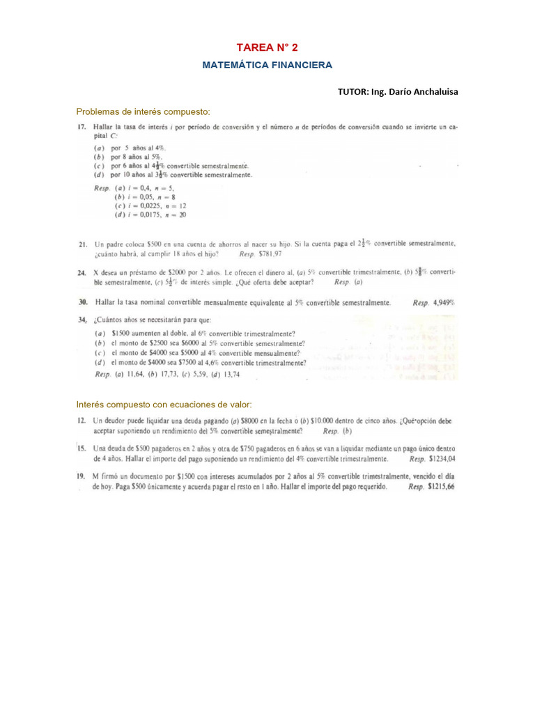 Matemática Financiera Tarea 2 | PDF | Finanzas y dinero