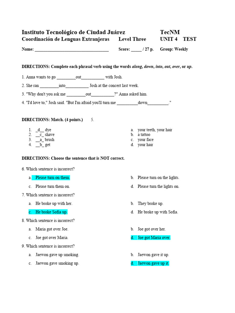 Level Three English Test Instructions | PDF | Language Arts ...
