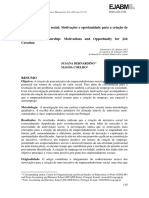 Empreendedorismo Social - Motivações e Oportunidade para A Criação de Emprego. - (Terceiro Setor)