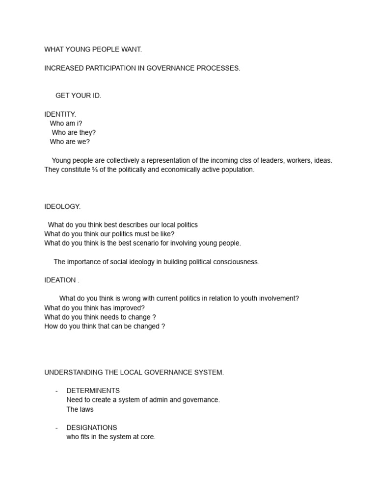 Youth Engagement in Governance Processes | PDF