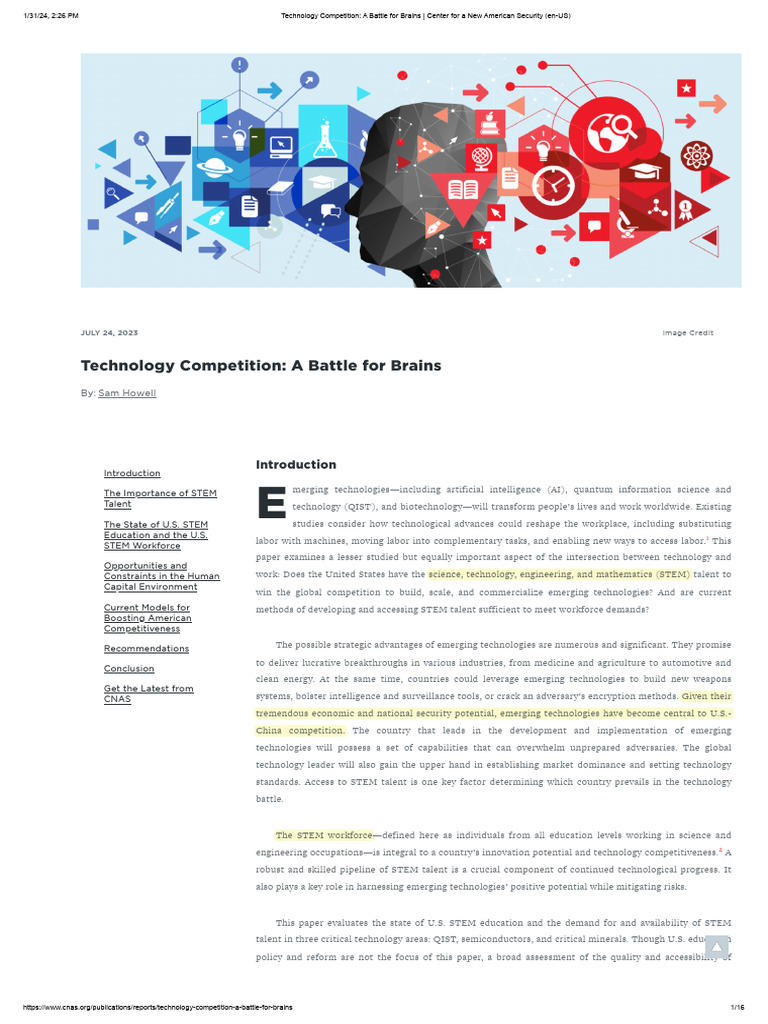 U.S. STEM Talent in Tech Competition | PDF | Science, Technology ...