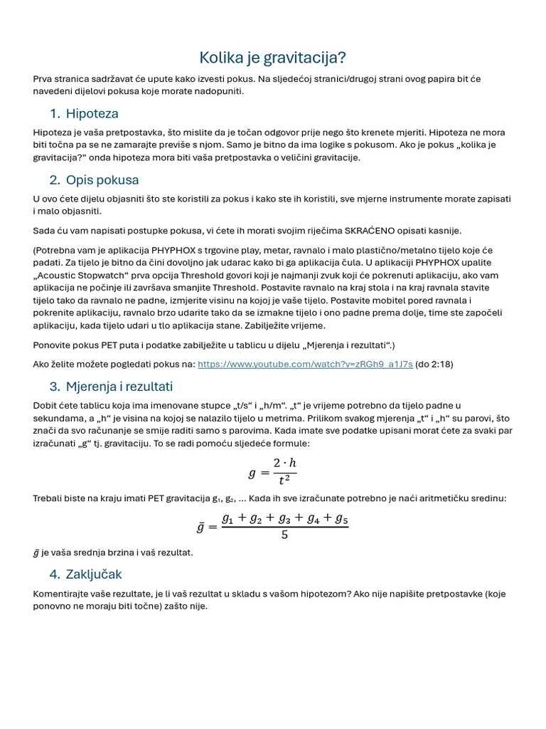 Kolika Je Gravitacija | PDF
