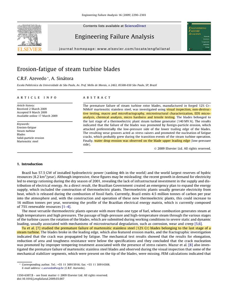Erosion-Fatigue of Steam Turbine Blades | PDF | Stainless Steel | Materials