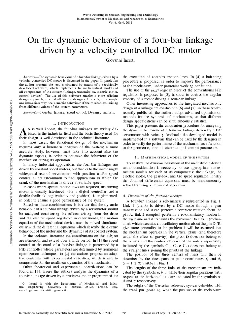 On The Dynamic Behaviour of A Four-Bar Linkage Driven by A Velocity ...