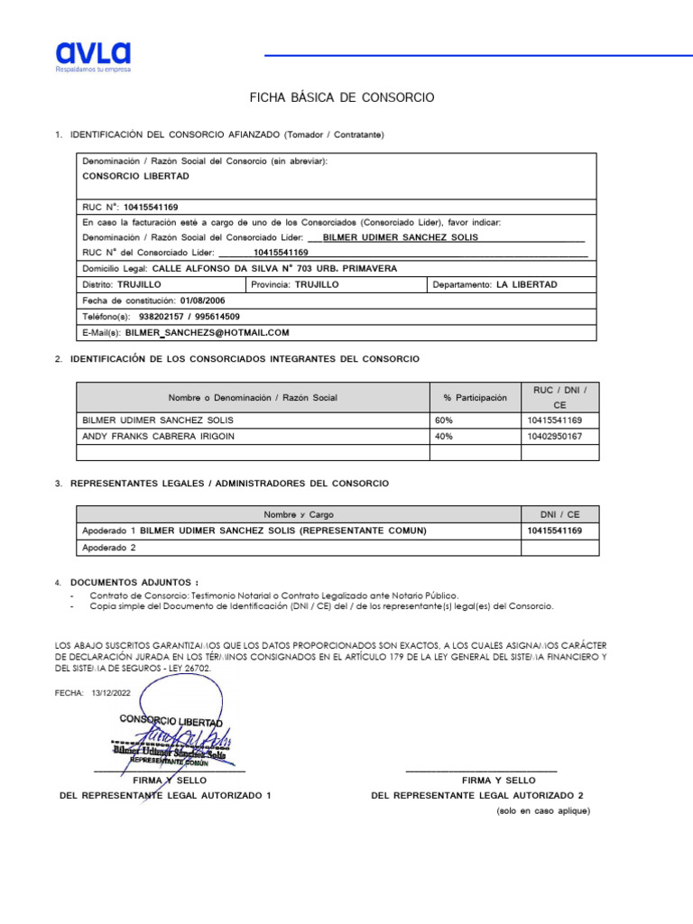 C2 Ficha Básica de Consorcio 08 - 21 | PDF | Documento de identidad ...