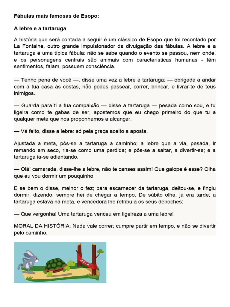 Fábulas Famosas de Esopo e Suas Morais | PDF | Fábula | Esopo