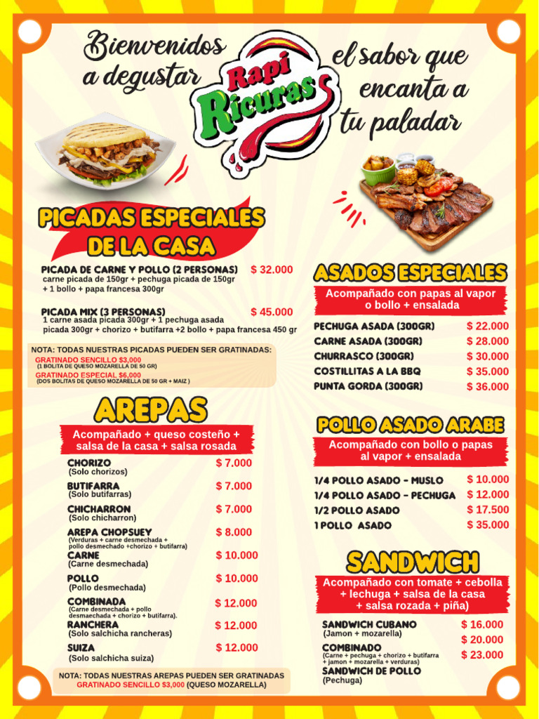 Carta Menu Rapi Ricuras 2023 | PDF