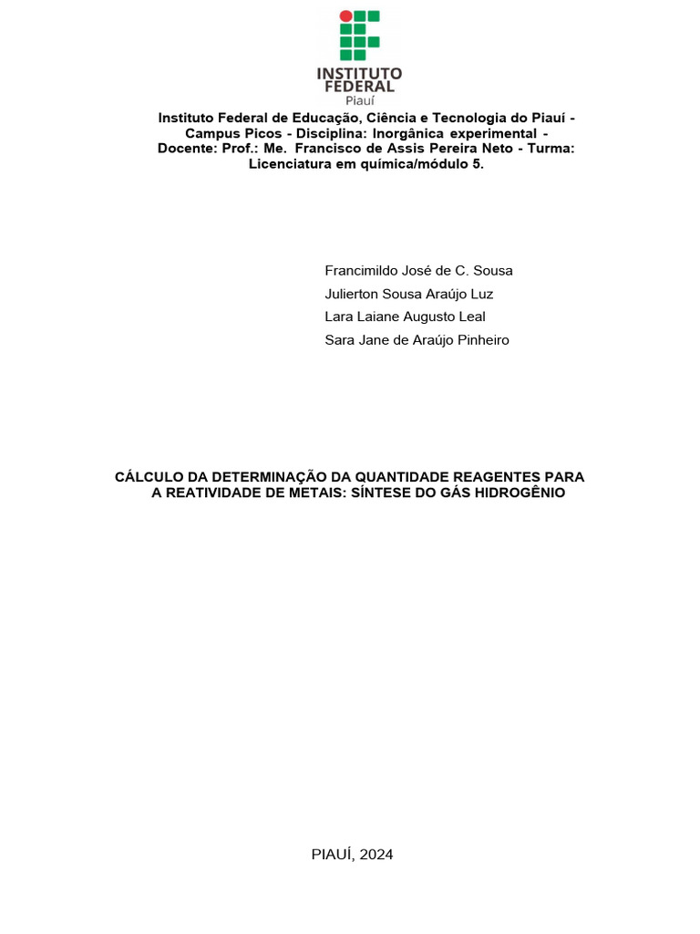 Modelo De Relatorio Cientifico