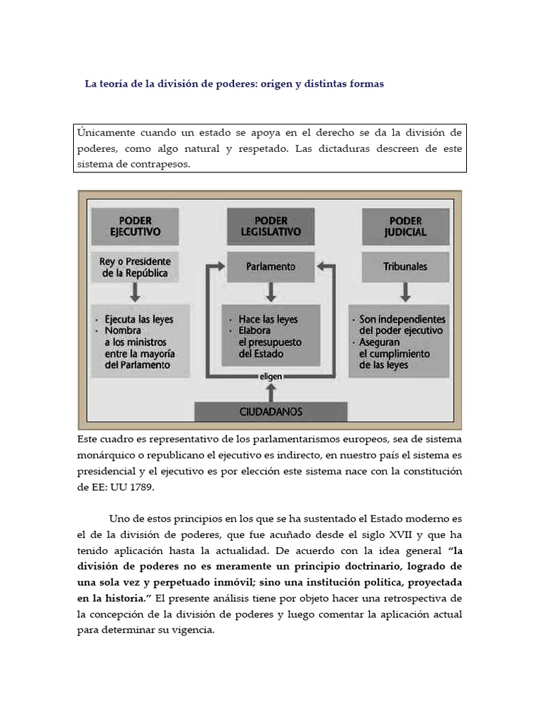 La Teoría de La División de Poderes | PDF | Separación de poderes ...