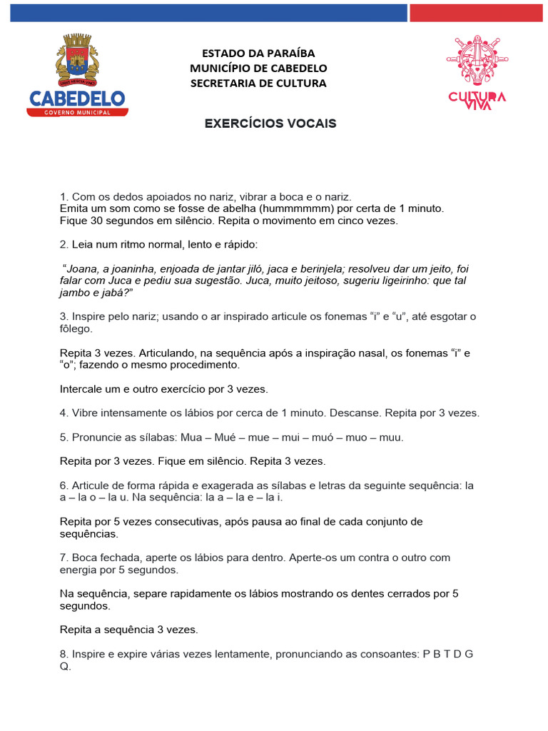 Exercícios Vocais | PDF | Fonema | Voz humana