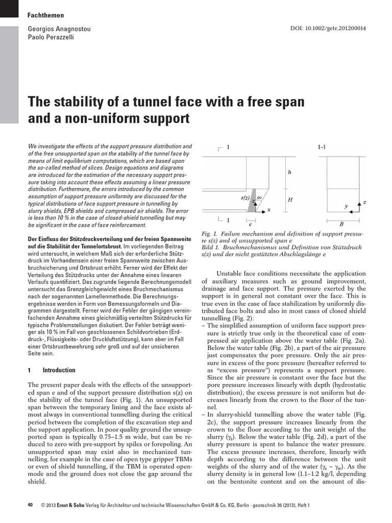 Tunnel Face Stability with Non-Uniform Support | PDF | Friction ...