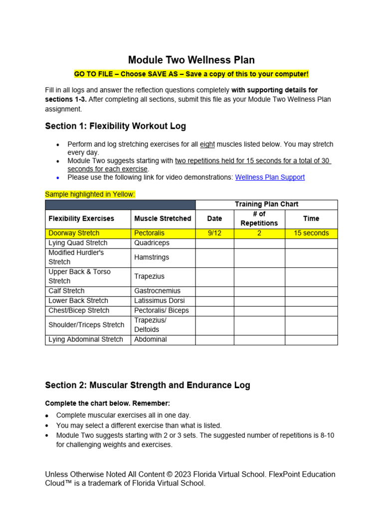 Module Two Wellness Plan 1 | PDF | Physical Exercise | Physical Fitness
