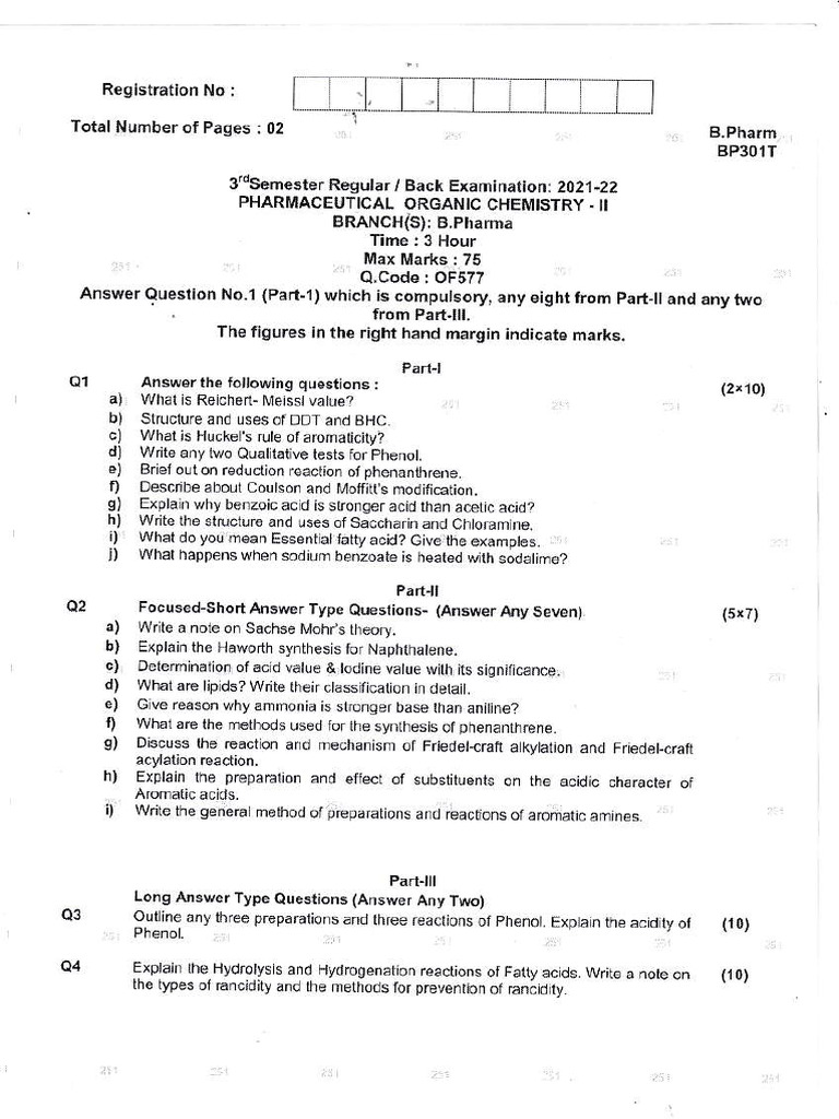 B.Pharm 3rd Semester Exam Papers | PDF | Molecules | Chemistry