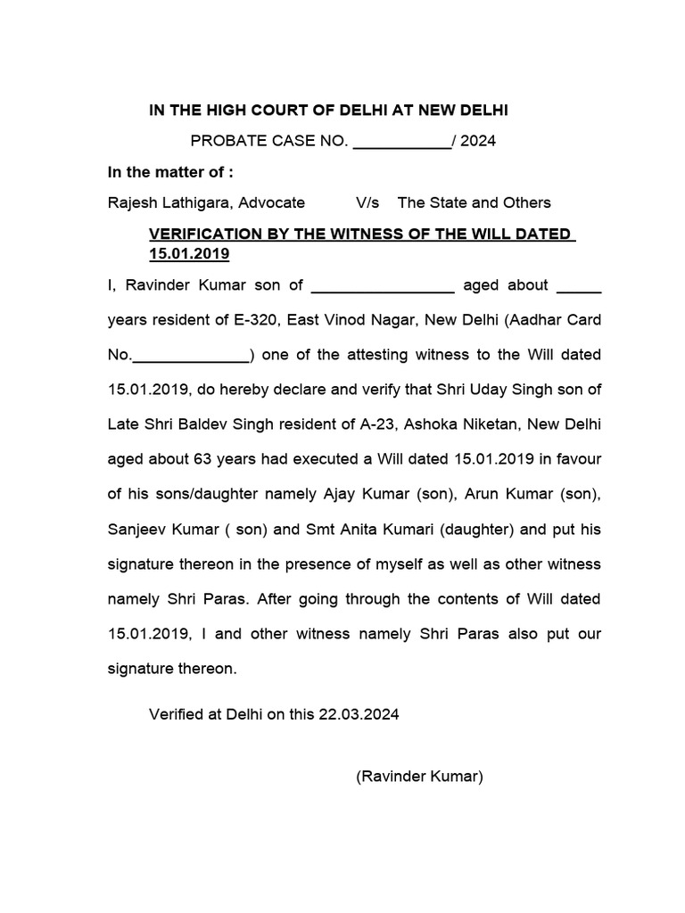 Witness Verification of Will 2019 | PDF | Law