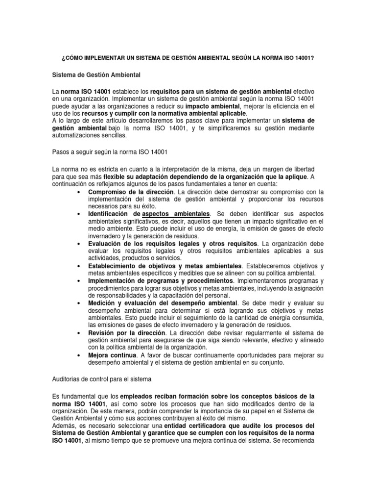 Cómo Implementar La Norma Iso 14001 | PDF | Entorno natural | Business
